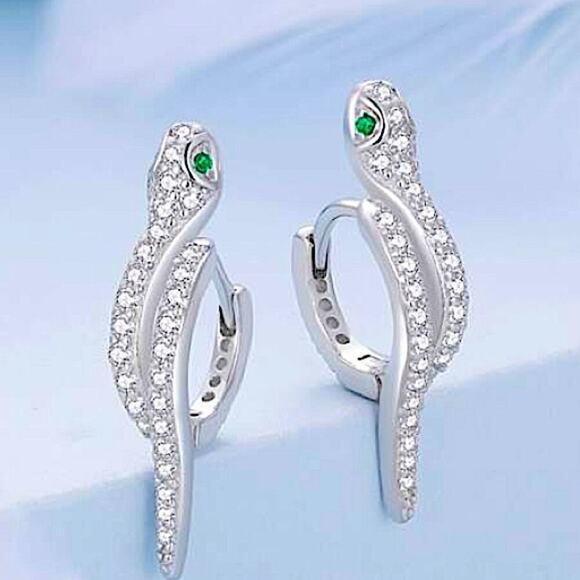 White Green Zircon Stone Snake Hoop Earrings Silver Wedding Jewelry For Women - Picture 12 of 13